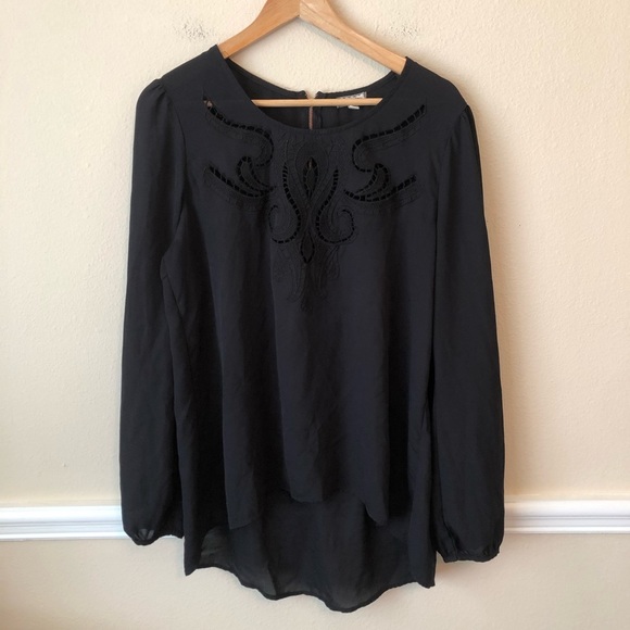 Black Embroidered Tunic Blouse Gold Exposed Zipper - Picture 11 of 11
